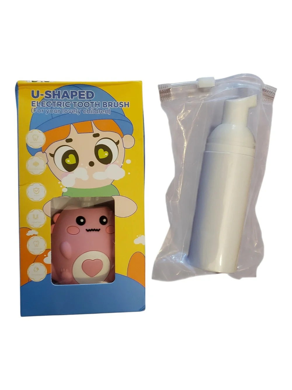 Kids U-Shaped Electric Toothbrush for Children - Pink Cute Character.
